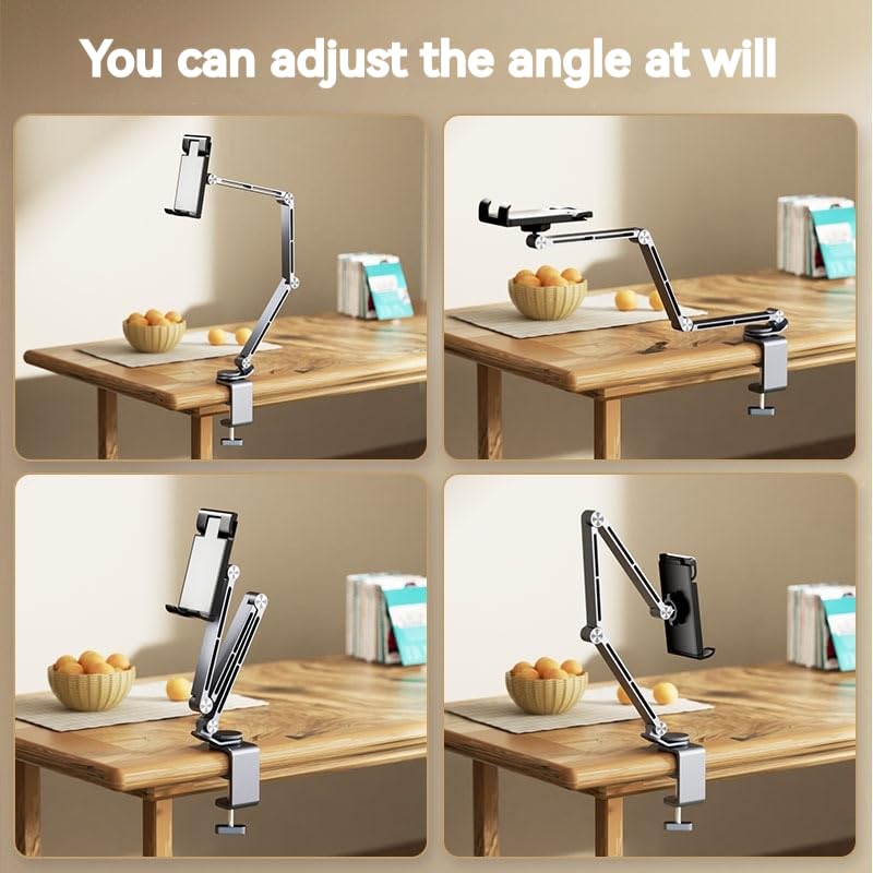 Rotatable Holder Stand Tablet Holder Multi-Angle Design Phone Clip Swivel Mount Desktop Aluminum Alloy Cantilever Bed Desk Home Live Folding Bracket Compatible with 4"-13" Phone Tablet (Gray) - color: Gray