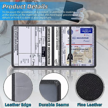 Kewucn Car Registration and Insurance Card Holder, Premium Leather Glove Box Organizer, Magnetic Closure Auto Document Holder for Driver License and Cards, Perfect for Most Cars - color: Small-Black