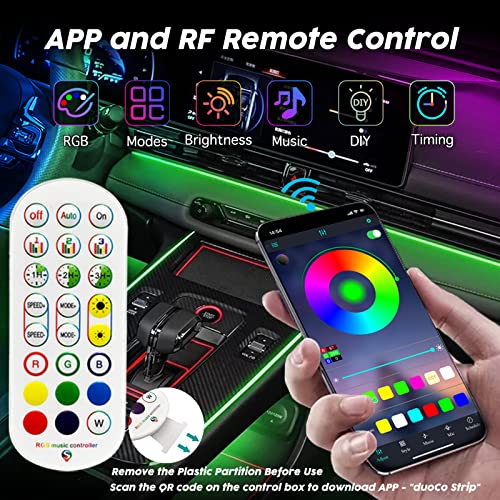 USB Car LED Lights, Interior Car Lights Strip with APP and RF Remote Control, 2 in 1 Ambient Lighting with 157 inches Fiber Optic Music Sync Simple Installation EL Wire Lights (2 in 1/157 inches) - size: 157 inches