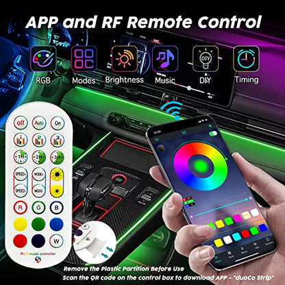 USB Car LED Lights, Interior Car Lights Strip with APP and RF Remote Control, 2 in 1 Ambient Lighting with 157 inches Fiber Optic Music Sync Simple Installation EL Wire Lights (2 in 1/157 inches) - size: 157 inches