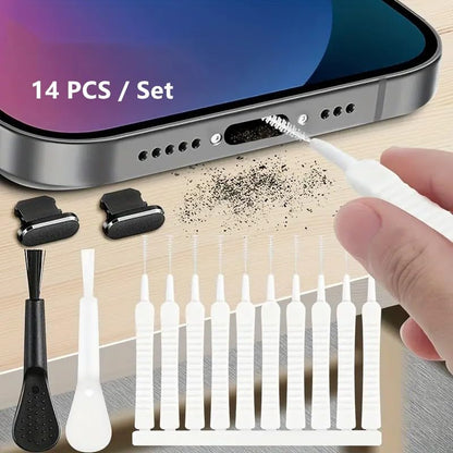 14 PCS Charging Port Cleaning Kit, Multifunction Nylon Brush Dust Cleaner, Anti-Clogging Speaker & Port Tools Compatible with Lightning & USB-C Mobile Electronic Devices