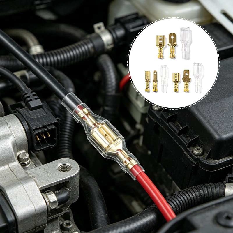 240Pcs Male and Female Wire Spade Connector Assortment Kit, Crimp Terminal Block with Insulating Sleeve for Car Audio Speaker - 2.8mm 4.8mm 6.3mm