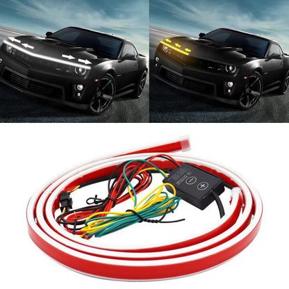 Flexible 59 Inch LED Strip Lights - Waterproof Car Hood Daytime Running Light Strip with Turn Signal for Trucks, Cars (White) - color: yellow/white, size: 59 Inch