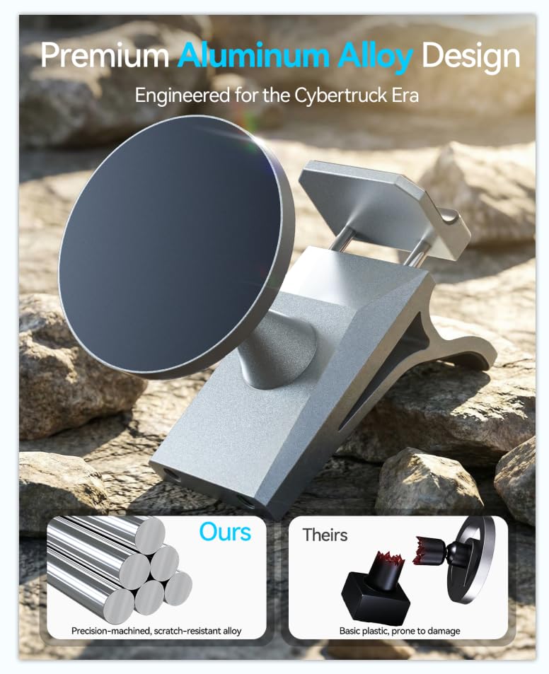 Phone Mount for Tesla Cybertruck The Ultimate Magnetic Phone Holder for Tesla Cybertruck Accessories | 360° Adjustable All-Metal Dash Mount with Strong Magnets Secure Clip-On Design Leaves No Residue - size: Cybertruck, Dashboard