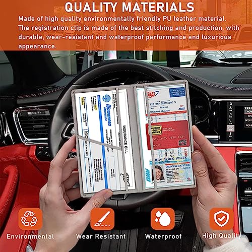 Kewucn Car Registration and Insurance Card Holder, Leather Auto License Document Glove Box Compartment Organizer, Essentials Vehicle Wallet Case for Driver License, ID Card (Gray) - color: Large-Gray