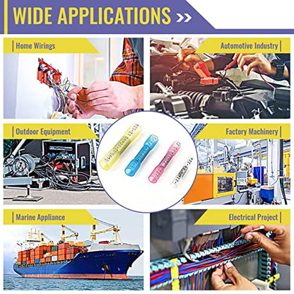 800PCS Blue Heat Shrink Butt Connectors AWG16-14, Plustool Marine Grade Electrical Wire Connectors, Tinned Red Copper 0.8mm, Insulated Waterproof Crimp Terminals Butt Splice for Cable,Boat,Wiring - color: Blue 800PCS