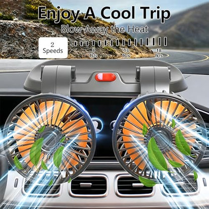 Dual Head 24V Car Cooling Fan, 360° Rotatable Dashboard Fan with 2 Speed Adjustable, Cigarette Lighter Plug Heavy Duty Truck Fan for Semi Truck, Bus, Tractor, Van, School Bus - color: 24V