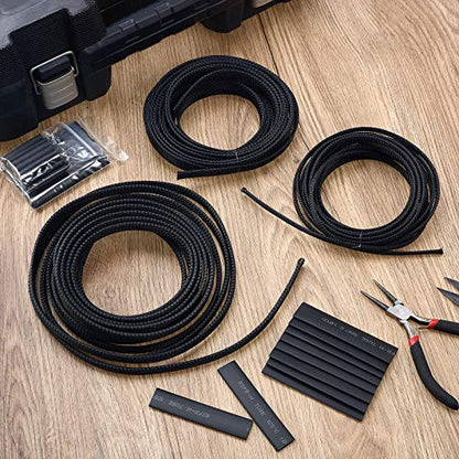 Boao 50ft PET Expandable Braided Cable Sleeve, Wire Loom Braid Sleeving with 127 Pieces Shrink Tube for Audio Video and Other Home Device Cable Automotive Wire(1 Inch, 1/4 Inch, 3/4 Inch,Black) - color: Black, size: 1 Inch, 1/4 Inch, 3/4 Inch