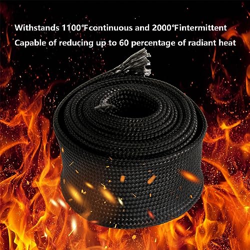 Fiberglass Heat Shield Sleeve Adjustable Hose Heat Spark Plug Wire High Temp(5 Feet-0.75''Inch/20MM) For Exhaust Insulation Thermal Wrap Roll Car Brake Line Cable Protection Tape Black - size: 3/4''X 5'