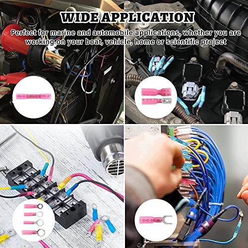 RED WOLF 240PC Heat Shrink Wire Connector Butt Kit, Insulated Crimp Connectors Ring Fork Spade Crimp Terminal to Joint Splice Cable for Automotive Industrial Waterproof, 10-12 14-16 16-22 AWG