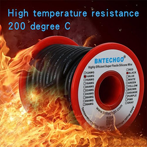 BNTECHGO 14 Gauge Silicone Wire Black 40ft Stranded Tinned Copper Wire - color: Black, size: silicone wire 40ft