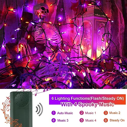 Tcamp Battery Operated Halloween Lights Motion Activated Sync with Music - color: Orange + Purple, size: 33ft 100LED