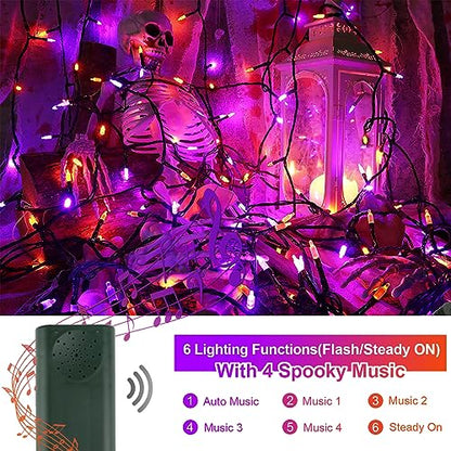 Tcamp Battery Operated Halloween Lights Motion Activated Sync with Music - color: Orange + Purple, size: 33ft 100LED
