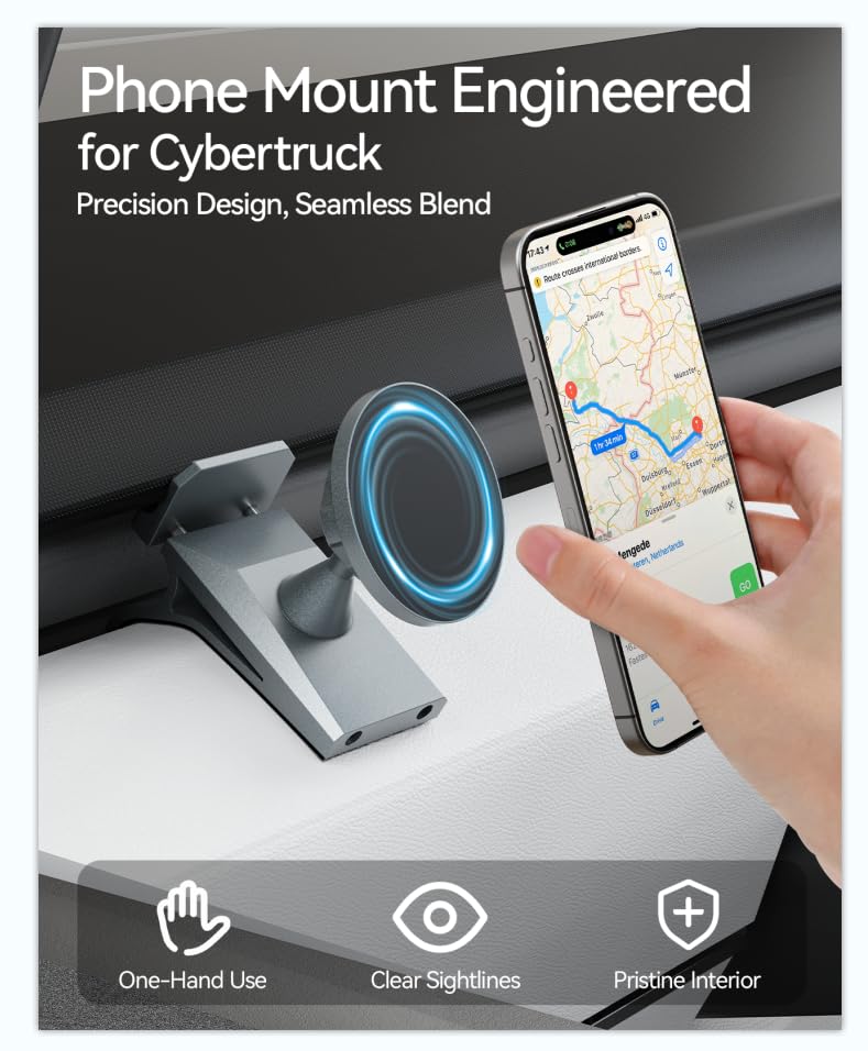 Phone Mount for Tesla Cybertruck The Ultimate Magnetic Phone Holder for Tesla Cybertruck Accessories | 360° Adjustable All-Metal Dash Mount with Strong Magnets Secure Clip-On Design Leaves No Residue - size: Cybertruck, Dashboard
