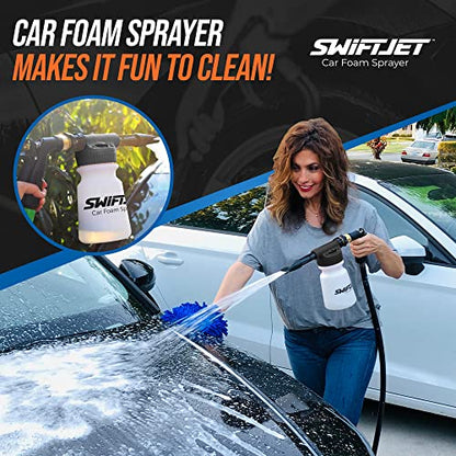 SwiftJet Car Wash Foam Gun + Microfiber Wash Mitt - Works with Any Soap - Garden Hose Car Foam Sprayer - Foam Cannon Car Wash Kit - Car Accessories Foam Blaster (Black Foam Gun with Mitt) - color: Black Foam Gun with Mitt