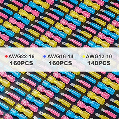 haisstronica 460PCS Heat Shrink Spade Connectors, 22-10 AWG, Male/Female - size: AWG 22-10, style: Male&Female Kit 460PCS
