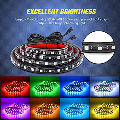 Nilight - TL-31 2PCS 60Inch RGB Truck Bed Light Strip Kit 180 LED RF Remote Control with On Off Switch Blade Fuse 2Way Splitter Extension Cable for Cargo Pickup Truck SUV RV Boat, 2 Years Warranty | 180 LED Cargo Light Strips with On/Off Switch, Fuse, Spl