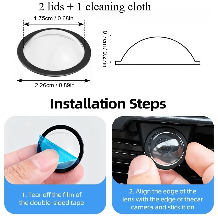 2 Pack Car Camera Protective Cover 360 Degree Lens Shield with Adhesive No Damage Installation Anti Scratch Universal for All Vehicles Car Accessory