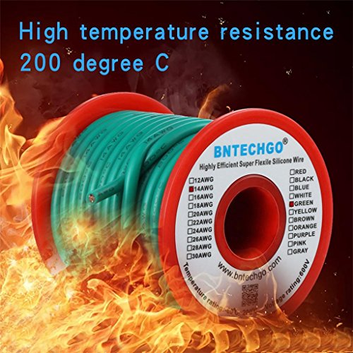 BNTECHGO 14 Gauge Silicone Wire Green 40ft Stranded Tinned Copper Wire - color: Green, size: silicone wire 40ft