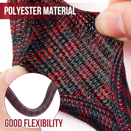 Cable Sleeve Self-Wrapping Wire Loom, Black Red,1/4 Inch x 100FT - color: Black red, size: 1/4"-100ft