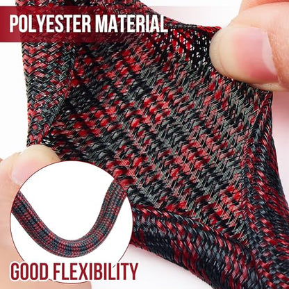 Cable Sleeve Self-Wrapping Wire Loom,Black Red,1/2 Inch x 10FT - color: Black red, size: 1/2"-10ft