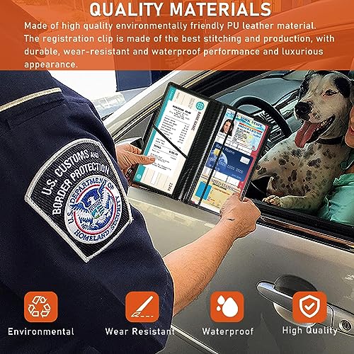 Kewucn Car Registration and Insurance Card Holder, Leather Auto License Document Glove Box Compartment Organizer, Essentials Vehicle Wallet Case for Driver License, ID Card (Black Carbon Fiber) - color: Large-Carbon Fiber Black