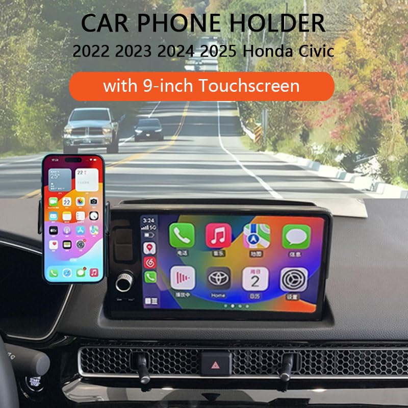 Car Phone Holder for 2022-2025 2026 Honda Civic Accessories,Phone Mount with Dash Organizer for Civic with 9-inch Screen,Hands-Free 360 Degree Rotation Dash Mount Cell Phones Holder - size: 22-26 Civic 9-inch