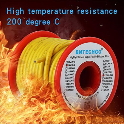 BNTECHGO 14 Gauge Silicone Wire Yellow 40ft Stranded Tinned Copper Wire - color: Yellow, size: silicone wire 40ft