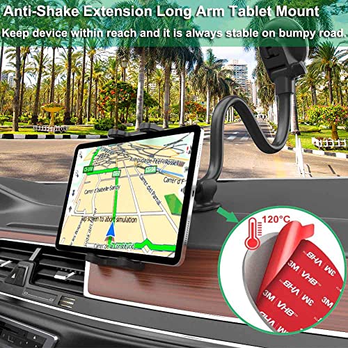 Car Truck Windshield Tablet Mount for 4-13" iPad Phone, Gooseneck 16" Long Arm Car Dashboard Holder with Lock Suction Cup & Anti Shake for iPad Pro 12.9 Air Mini, Galaxy Z Fold 4 3, Fire HD
