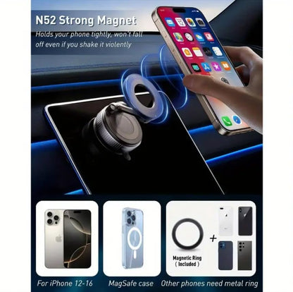 Car Phone Holder with Ultra Strong Vacuum Suction Cup - 360° Adjustable & Rotatable MagSafe Phone Mount for Car/Desk/Office/Gym/Mirror and Universal Use for iPhone, Android & Other Phones