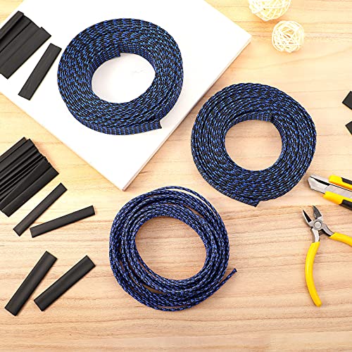 Boao 50ft PET Expandable Braided Cable Sleeve, Wire Loom Braid Sleeving with 127 Pieces Shrink Tube for Audio Video and Other Home Device Cable Automotive Wire(1 Inch, 1/4 Inch, 3/4 Inch,Blue) - color: Blue, size: 1 Inch, 1/4 Inch, 3/4 Inch