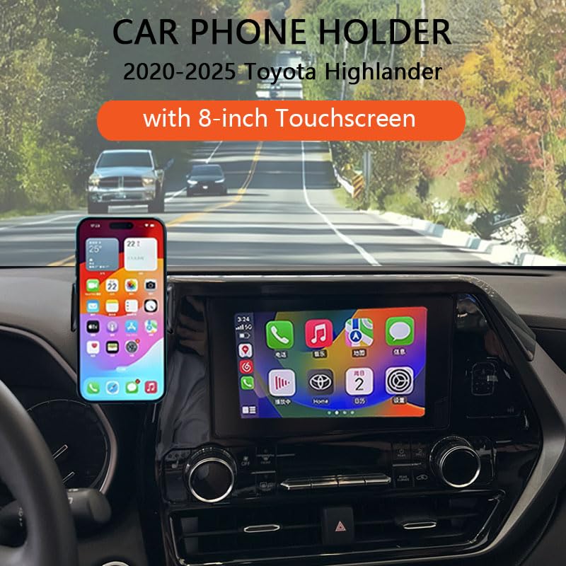 Car Phone Holder for 2020-2025 Toyota Highlander Accessories,Phone Mount for Highlander with 8-inch Screen,Hands-Free 360 Degree Rotation Dash Mount Cell Phones Holder - size: 20-25 Highlander 8-inch