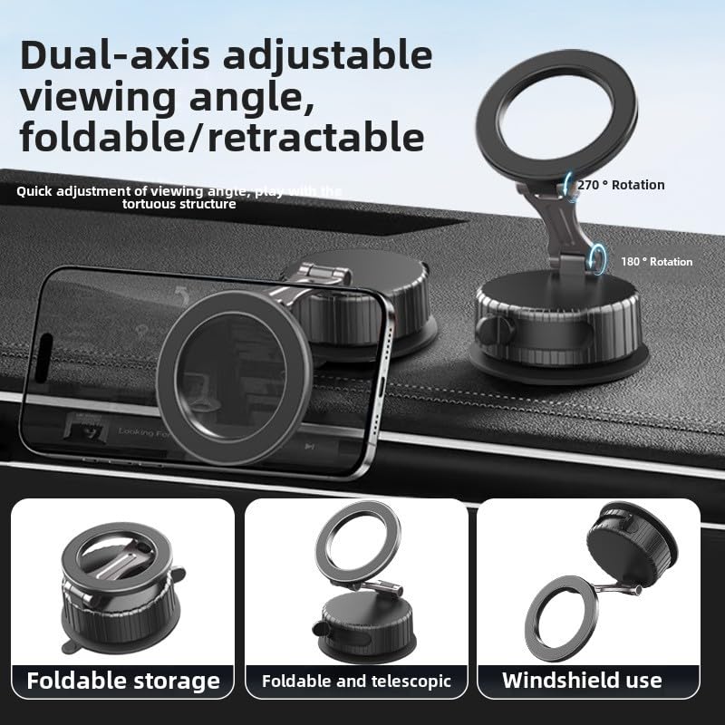Latest Vacuum Magnetic Phone Holder for Car,Ultra Suction Cup Phone Mount, Foldable & Adjustable & Portable Vacuum Magnetic Phone Stand for All Smartphones & Car Models & Gym/Bathroom Mirror