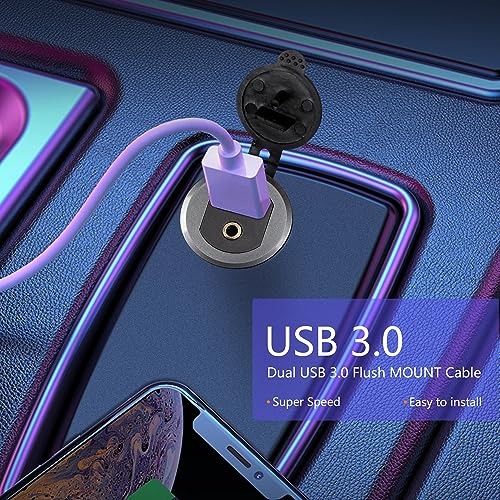 SinLoon USB 3.0 & 3.5mm Car Mount Flush Cable 3.3FT USB 3.0 Flush Mount Cable AUX Extension Dash Panel Waterproof Mount Cable for Car, Boat, Motorcycle