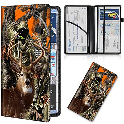Car Registration and Insurance Card Holder, Premium Leather Vehicle Wallet Cover for Glove Box Car Organizer Drivers License / Cards / ID - Essentials Document Holder, Camo Camouflage Deer Hunter - color: Camo Camouflage Deer Hunter