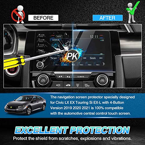 Autorder Custom Fit for Screen Protector 2019-2021 Honda Civic LX EX Touring Si EX-L 4 Buttons Tempered Glass 9H Navigation Touchscreen Protective Film - size: 2019-2021 Civic