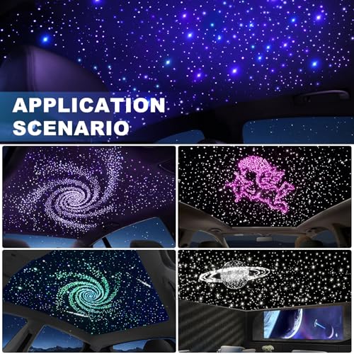Twinkle Car Starlight Headliner Kit, RGBW 16W 200pcs*0.03in*9.8ft Fiber Optic Star Roof Lights with APP& Remote Controlled, Sound Activated Ceiling Star Lights for Home/Car Decor - size: Standard+200pcs*0.03in*9.8ft