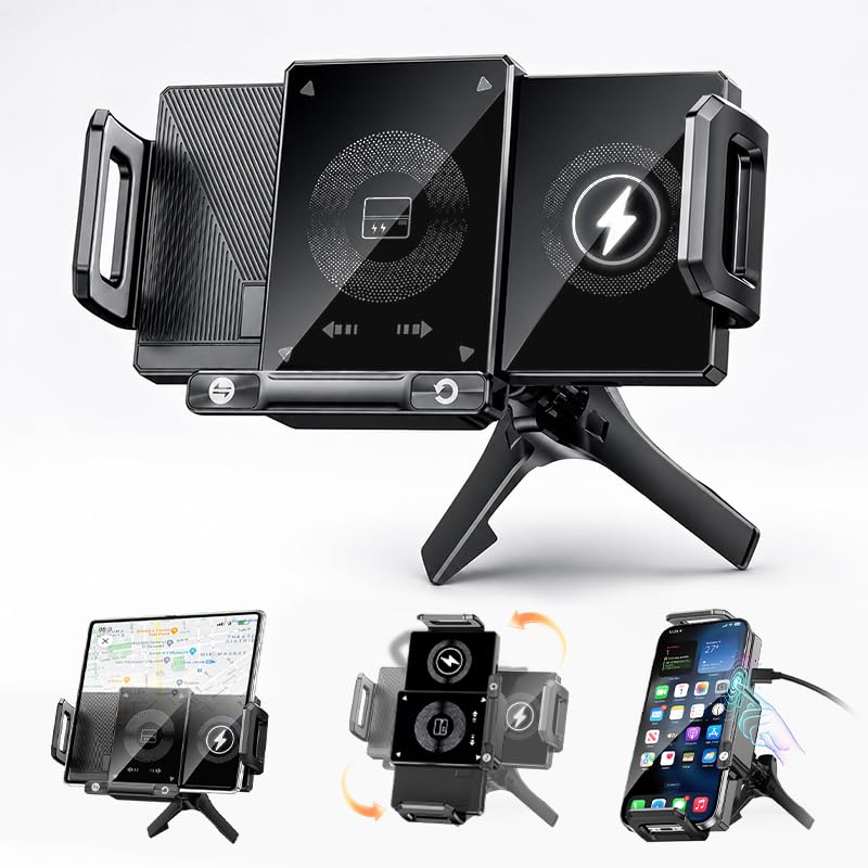 BiLOLLY Wireless Car Charger Phone Holder, 15W Qi Fast Charging, Auto-Clamping Air Vent Car Mount with Motorized 90° Rotation, for Galaxy Z Fold 7/6/5/4/3/2, Pixel 10/9 Pro Fold, iPhone 17/16/15/14