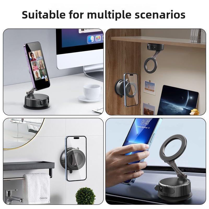 Latest Vacuum Magnetic Phone Holder for Car,Ultra Suction Cup Phone Mount, Foldable & Adjustable & Portable Vacuum Magnetic Phone Stand for All Smartphones & Car Models & Gym/Bathroom Mirror