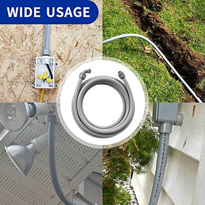 (1/2" Dia * 25 Feet) Yariwiz Flexible Electrical Conduit Liquid Tight PVC Conduit Kit with 3 PCS Coupling, 3 PCS Elbow and 7 PCS Strap, Sealtight Seal Flex Liquidtight Wire Outdoor Non Metallic Grey - style: 1/2"-25ft Kit-Grey