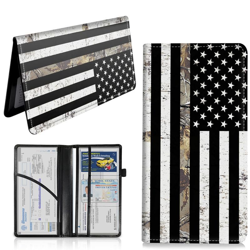 Car Registration and Insurance Card Holder, Vehicle License Documents Glove Box Compartment Organizer Wallet, ID Card Holder for Car Essentials Automobile, Camo American Flag - color: Camo American Flag