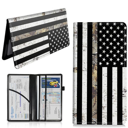 Car Registration and Insurance Card Holder, Vehicle License Documents Glove Box Compartment Organizer Wallet, ID Card Holder for Car Essentials Automobile, Camo American Flag - color: Camo American Flag