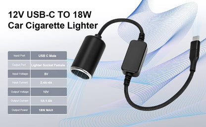 USB-C to 12V Cigarette Lighter Adapter, Car Charger