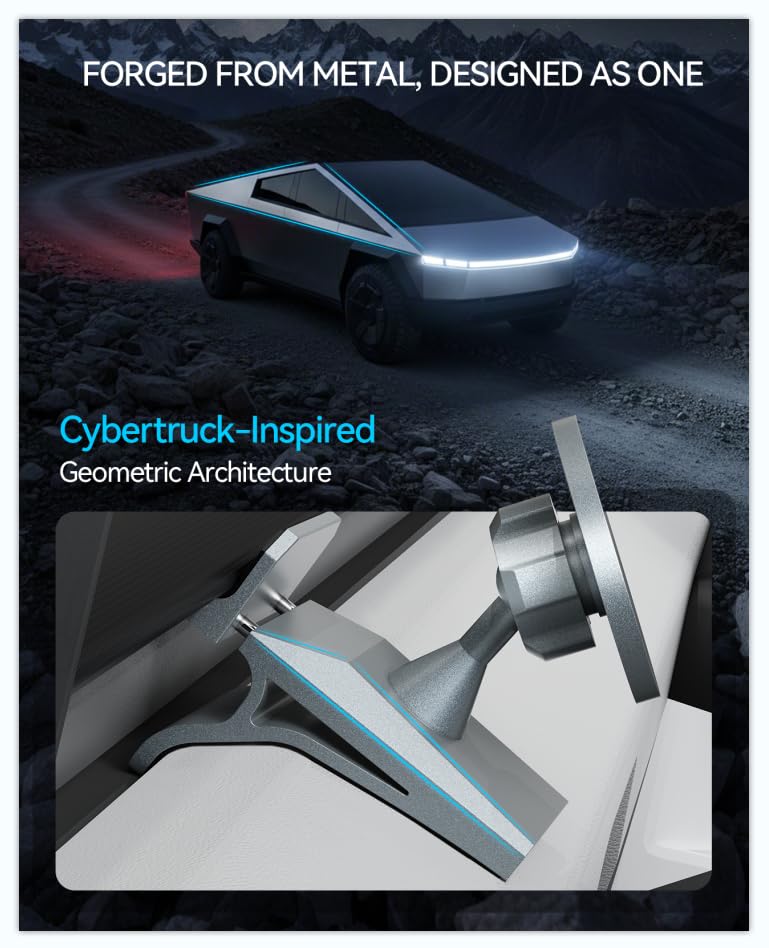 Phone Mount for Tesla Cybertruck The Ultimate Magnetic Phone Holder for Tesla Cybertruck Accessories | 360° Adjustable All-Metal Dash Mount with Strong Magnets Secure Clip-On Design Leaves No Residue - size: Cybertruck, Dashboard