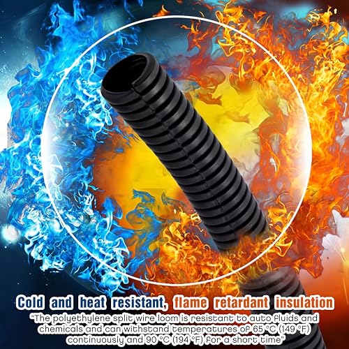 Sasylvia 1.5'' x 20 ft Split Wire Loom Cord Protector Tubing Split Conduit Protector Tubing Convoluted Tube Flexible Electrical Wire Cover Protective Sleeves(Black) - size: 1.5" x 20 ft