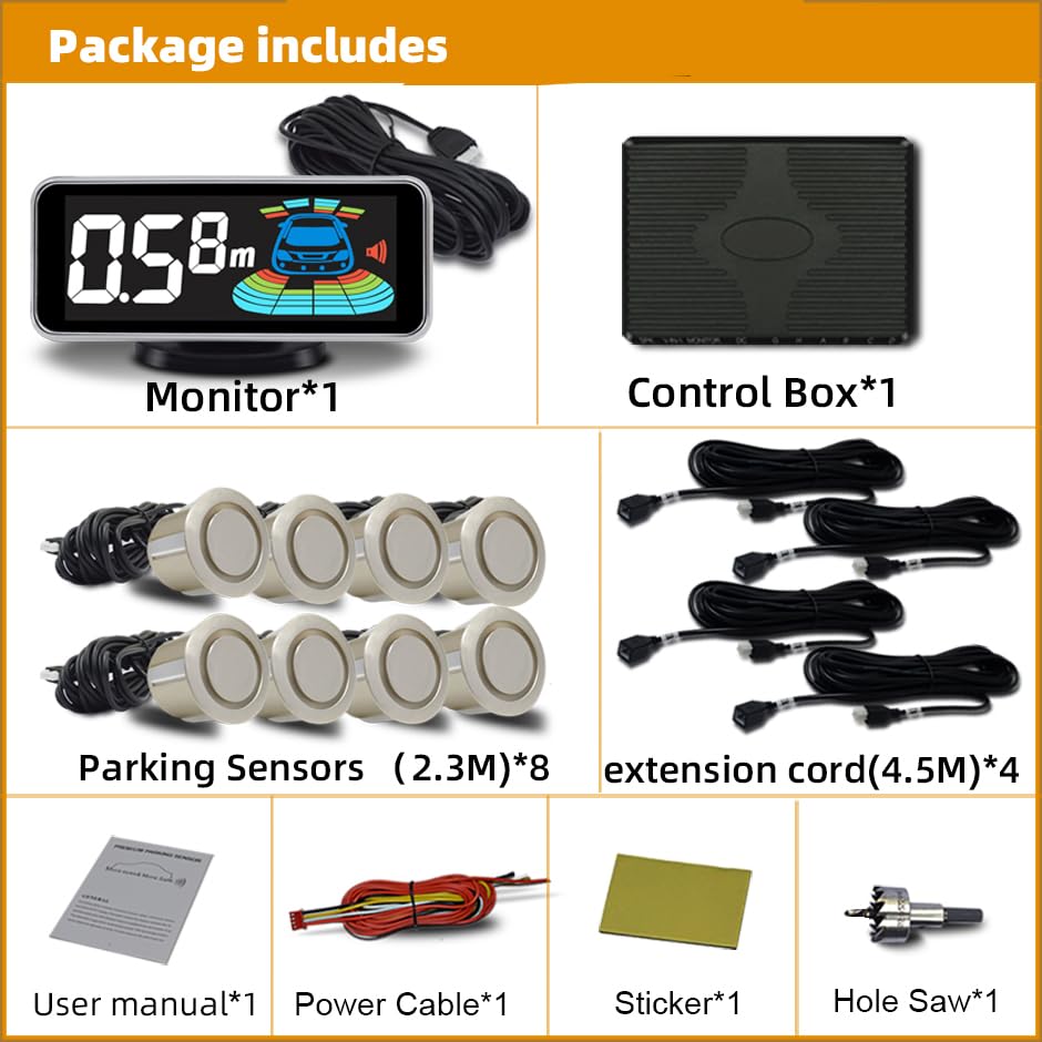 Car Parking Sensors Kit Reverse Radar parktronic System Auto Electronics Vehicle Back Assistant Reverse 8 Sensor (Golden) - color: Golden