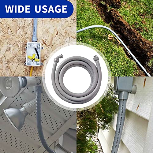(1 inch Dia * 50 Feet) Yariwiz Flexible Electrical Conduit Liquid Tight PVC Conduit Kit with 5 PCS Coupling, 3 PCS Elbow and 10 PCS Strap, Sealtight Seal Flex Liquidtight Outdoor Non Metallic Grey - style: 1"-50ft Kit-Grey