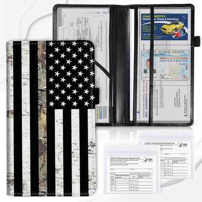 Car Registration and Insurance Card Holder, Vehicle License Documents Glove Box Compartment Organizer Wallet, ID Card Holder for Car Essentials Automobile, Camo American Flag - color: Camo American Flag