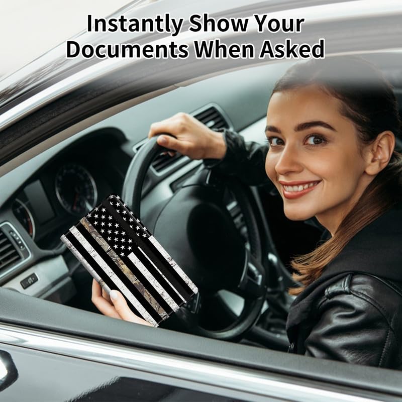 Car Registration and Insurance Card Holder, Vehicle License Documents Glove Box Compartment Organizer Wallet, ID Card Holder for Car Essentials Automobile, Camo American Flag - color: Camo American Flag