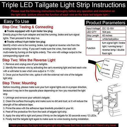 ICBEAMER Single Row 60 inch LED 2 Color Red White for Pick up/Truck Tailgate Light Bar Side Bed Light Strip Bar IP67 Waterproof Reverse- 5 Functions Brake/Running/Sequential Turn Signals/Reverse - size: 60" Single Row